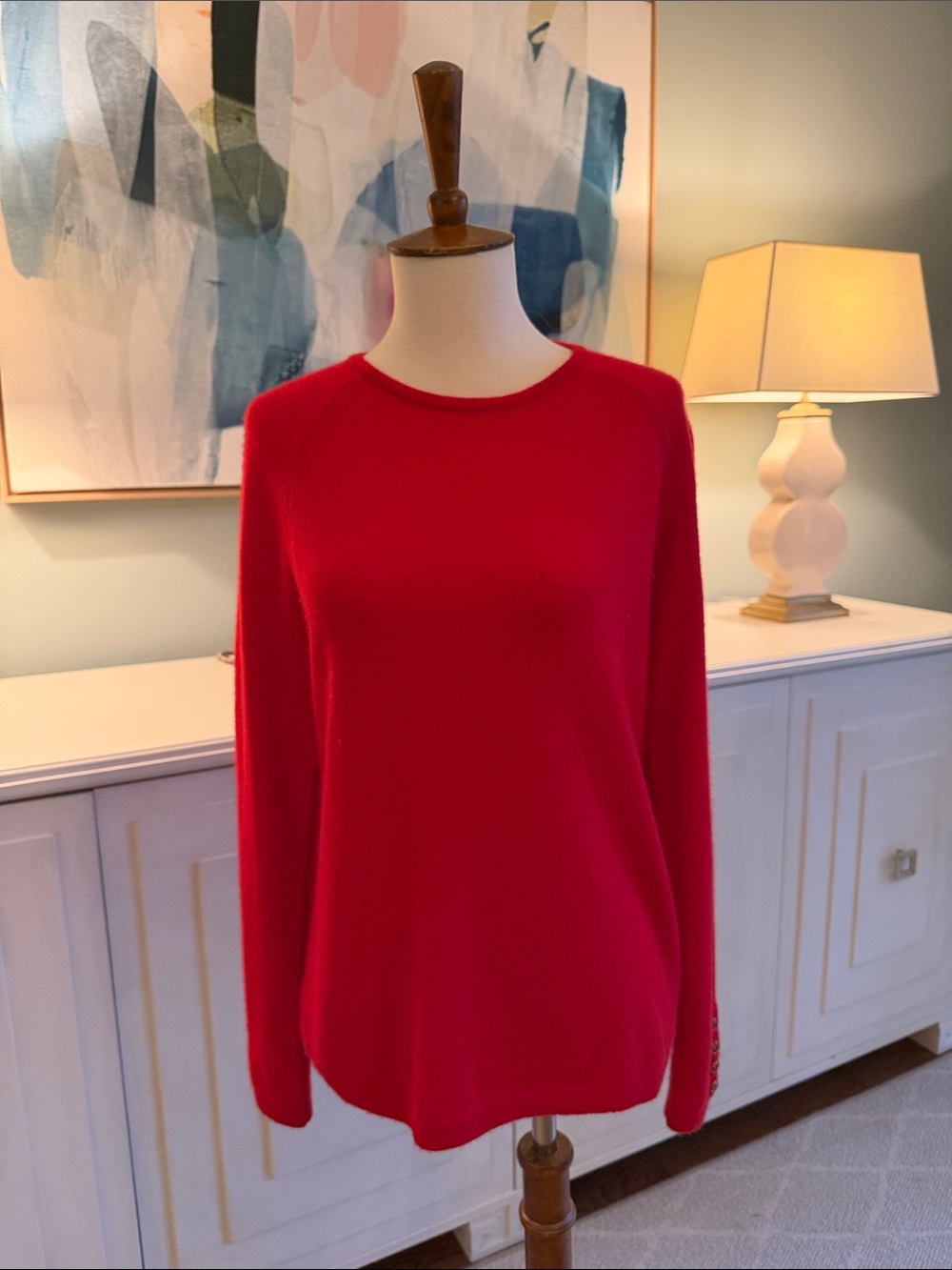 J. McLaughlin Women's Red Crewneck 100% Cashmere Sweater